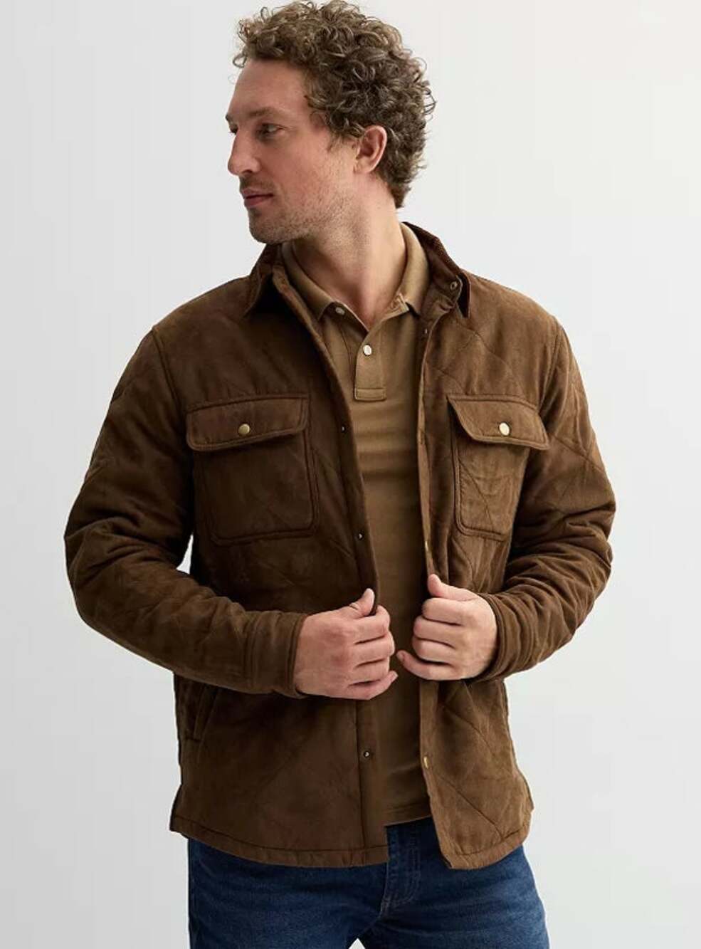 NWT Sonoma Goods for Life Men's Brown Faux Suede Quilted Shirt Jacket M
